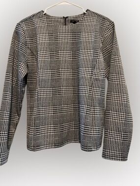 Ann Taylor Black and White Houndstooth Top L